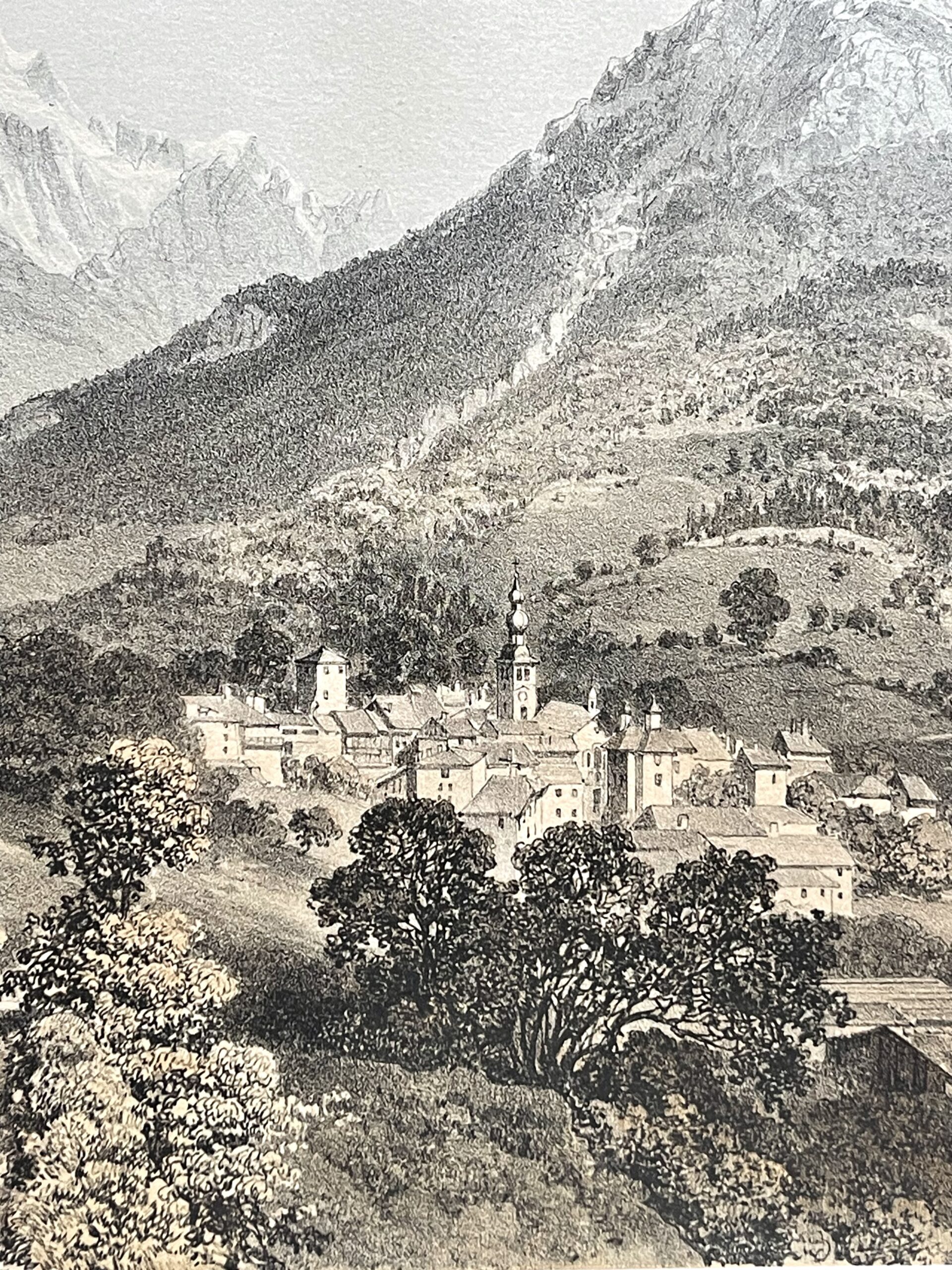 Antique French Lithograph Bozel, Savoie Alpine Village Landscape 1864 Alpes – Image 5