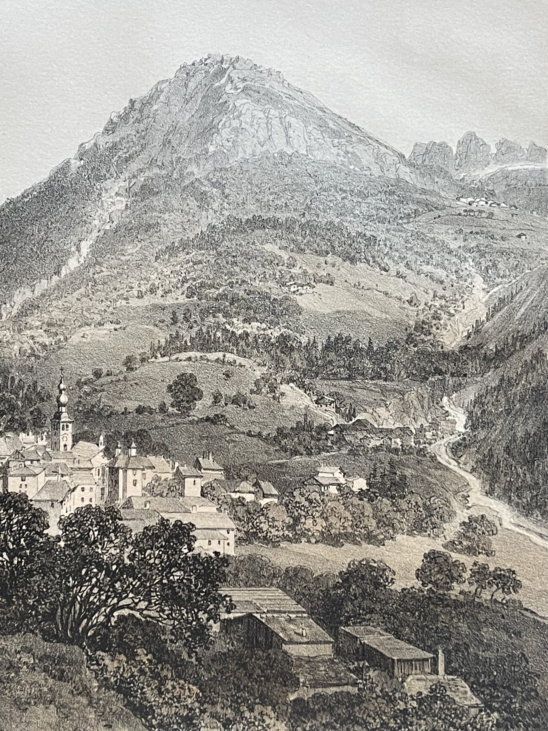 Antique French Lithograph Bozel, Savoie Alpine Village Landscape 1864 Alpes – Image 6