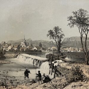 Antique Engraving Les Echelles France Alps 1864 Benoist Village Scene Savoie