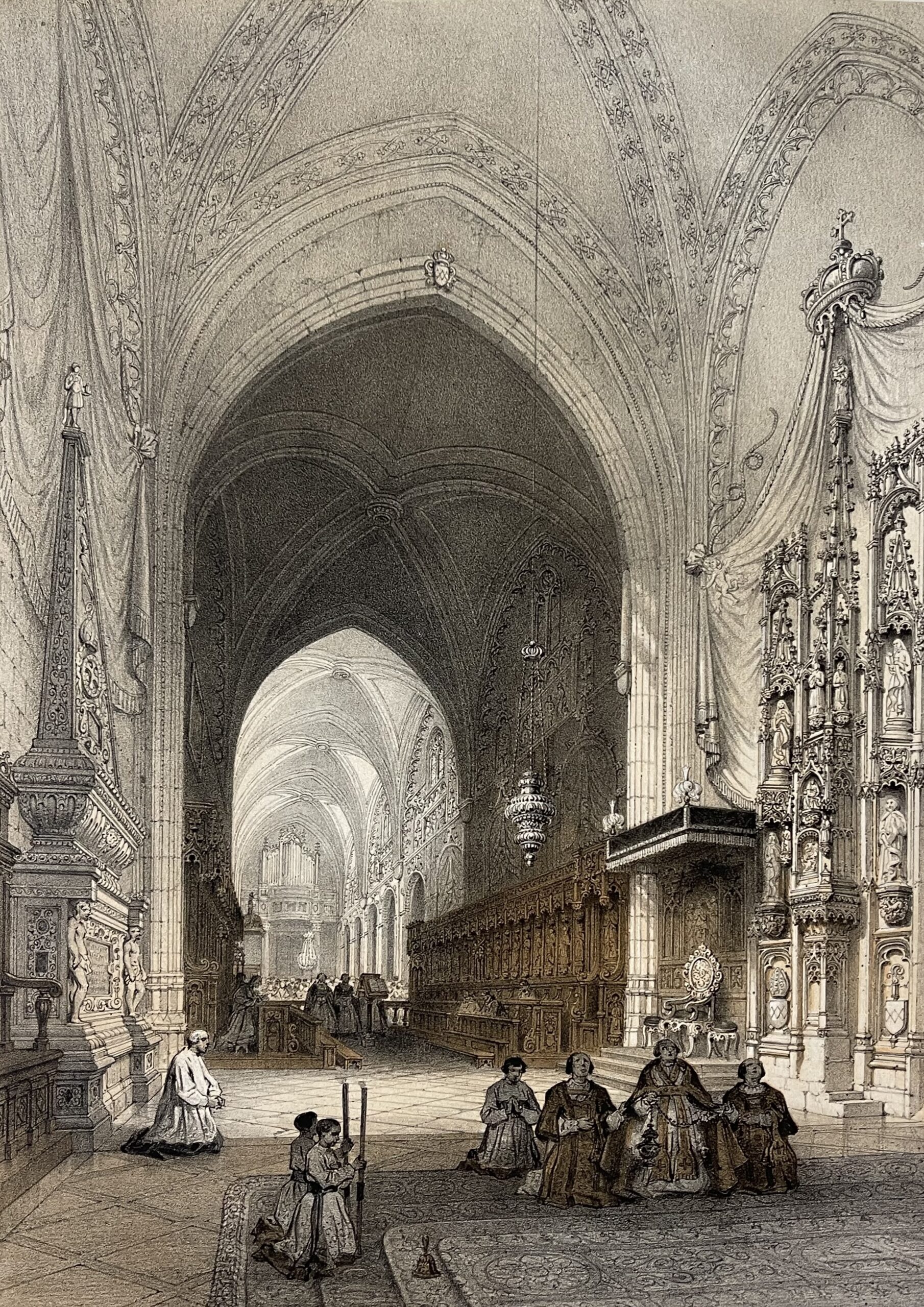 St Jean de Maurienne Cathedral Antique Lithograph 1864 Benoist France Savoie