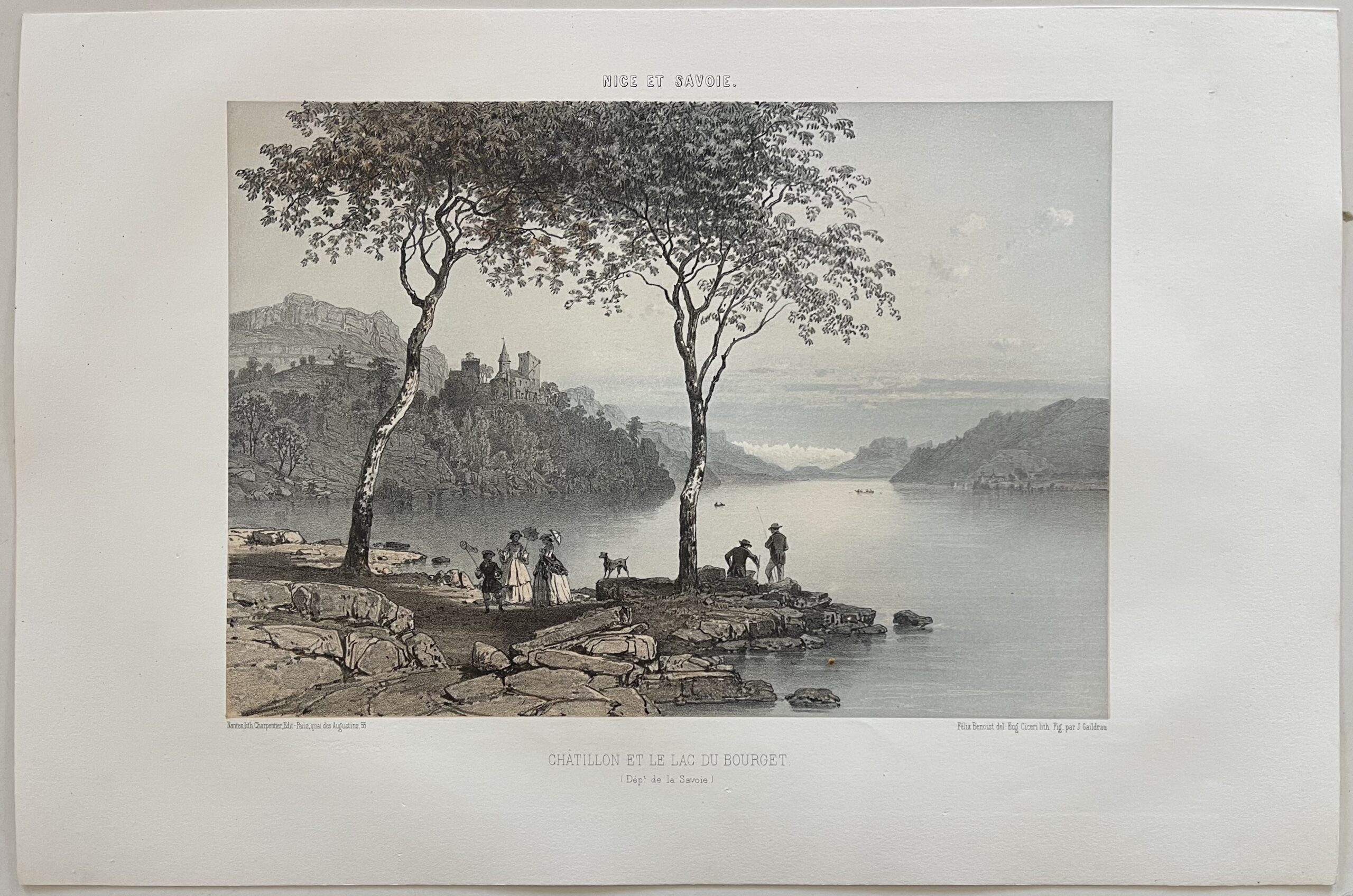 CHATILLON & LAKE BOURGET Antique Lithograph 1864 Félix Benoist Savoy Savoie – Image 2