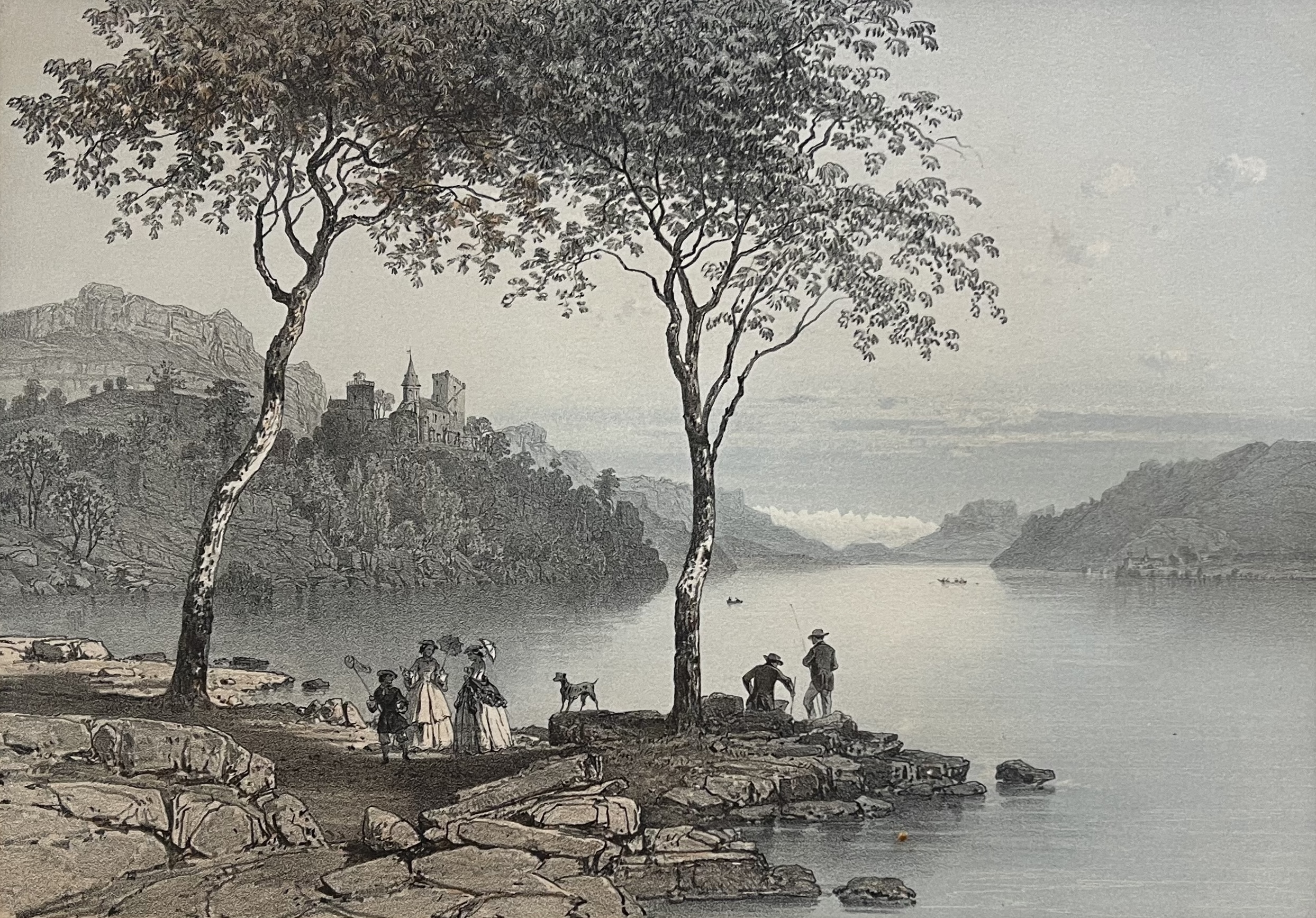 CHATILLON & LAKE BOURGET Antique Lithograph 1864 Félix Benoist Savoy Savoie