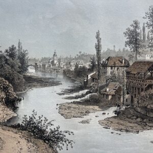 Antique Engraving Pont Beauvoisin France Alps 1864 Benoist River Savoie