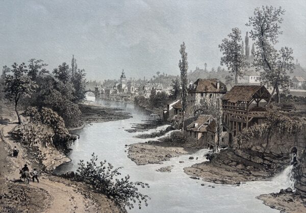 Antique Engraving Pont Beauvoisin France Alps 1864 Benoist River Savoie