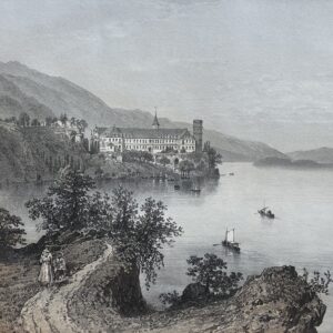 Antique Engraving Haute-combe Abbey Lake Bourget France 1864 Benoist Savoie