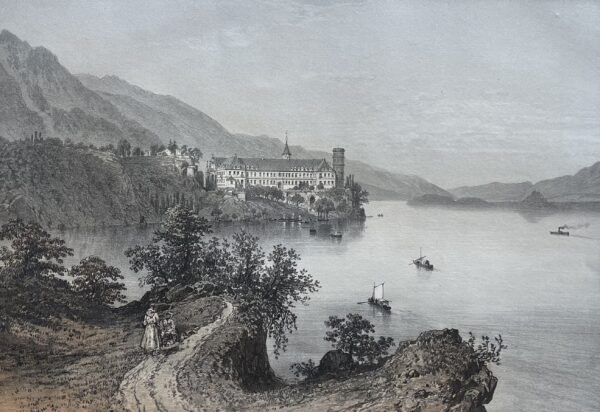 Antique Engraving Haute-combe Abbey Lake Bourget France 1864 Benoist Savoie