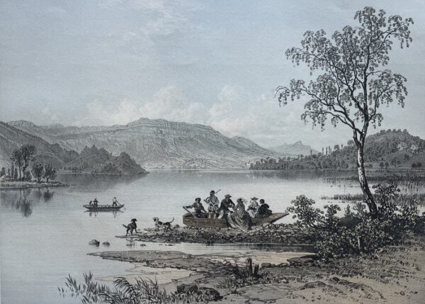 Antique Engraving Lake Aiguebelette France Alps 1864 Benoist Scene Savoie