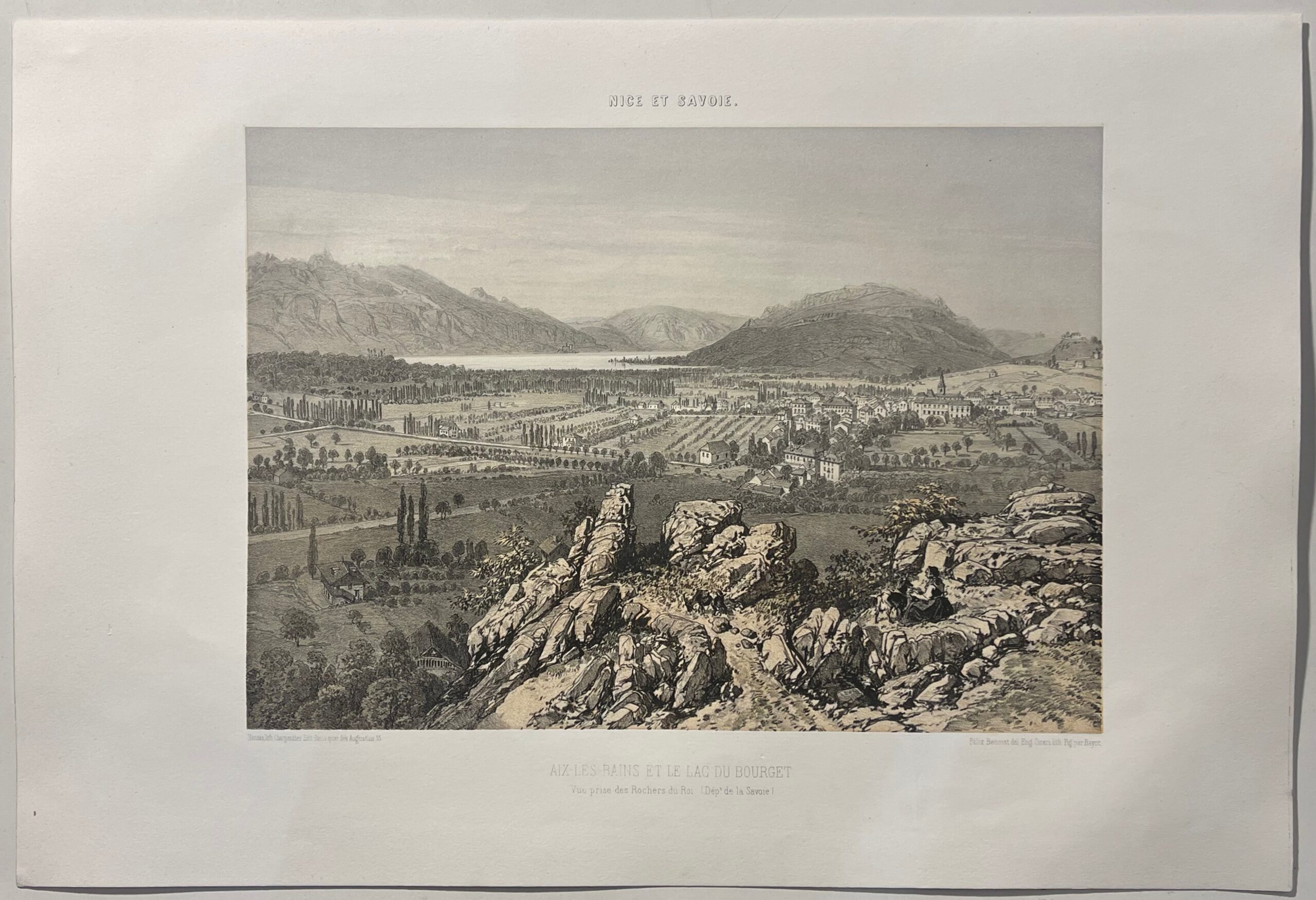 Aix-les-Bains Lake Bourget Antique Engraving 1864 Savoie France View – Image 3