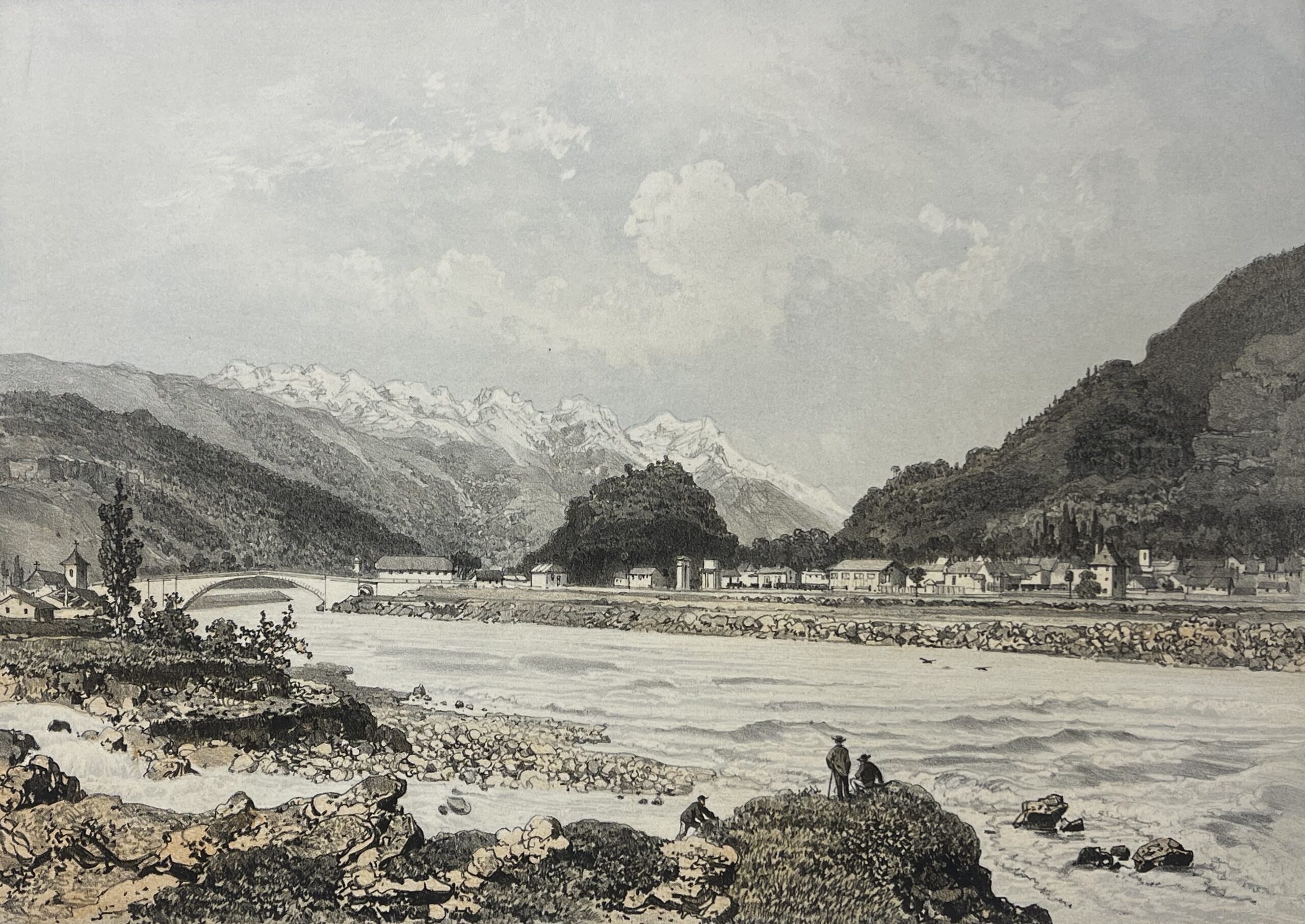 Aiguebelle Savoie Antique Engraving Alpine River View France 1864