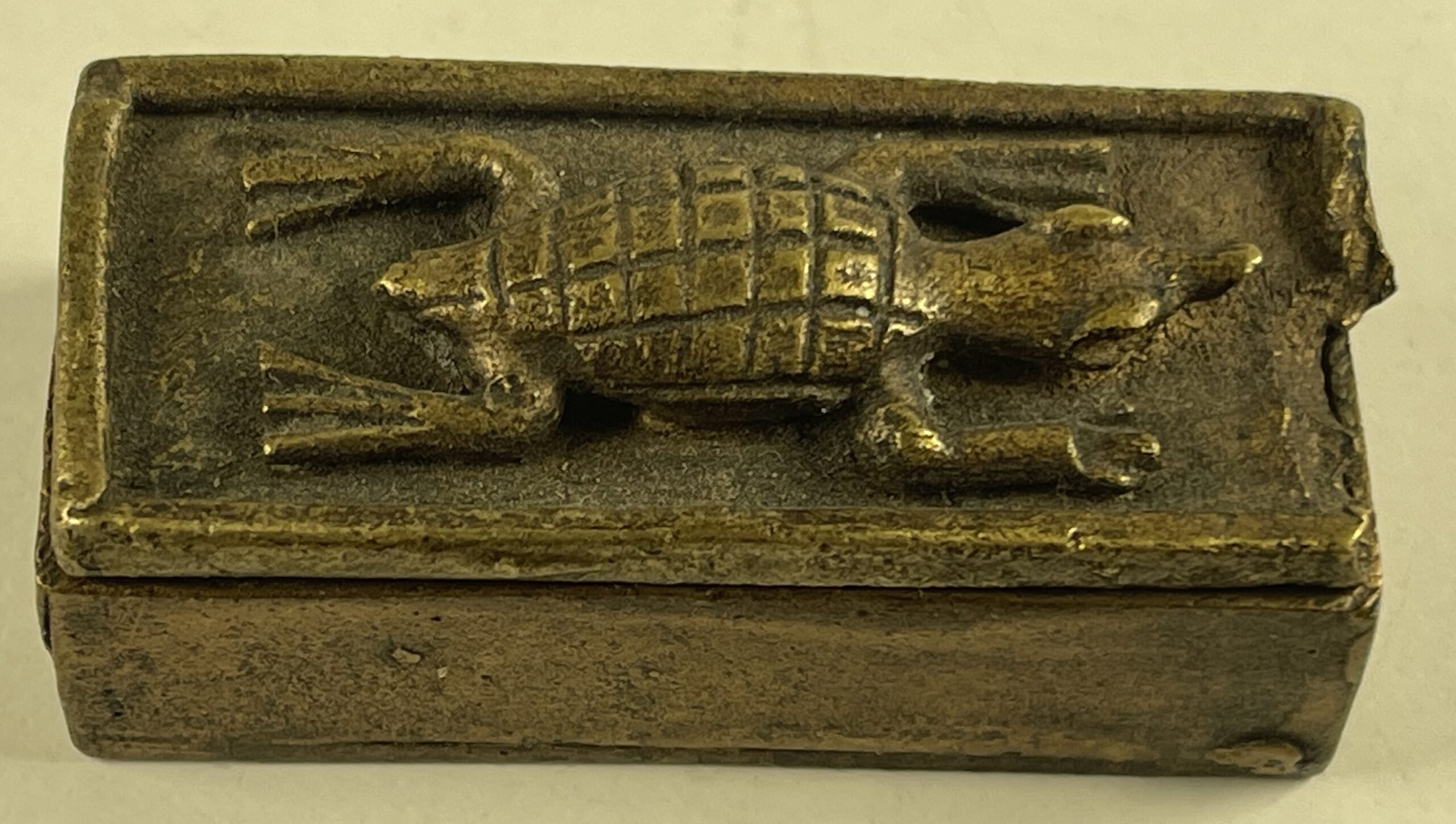 African Akan Style Bronze Gold Weight Box Crocodile Ghana Ashanti Tribal