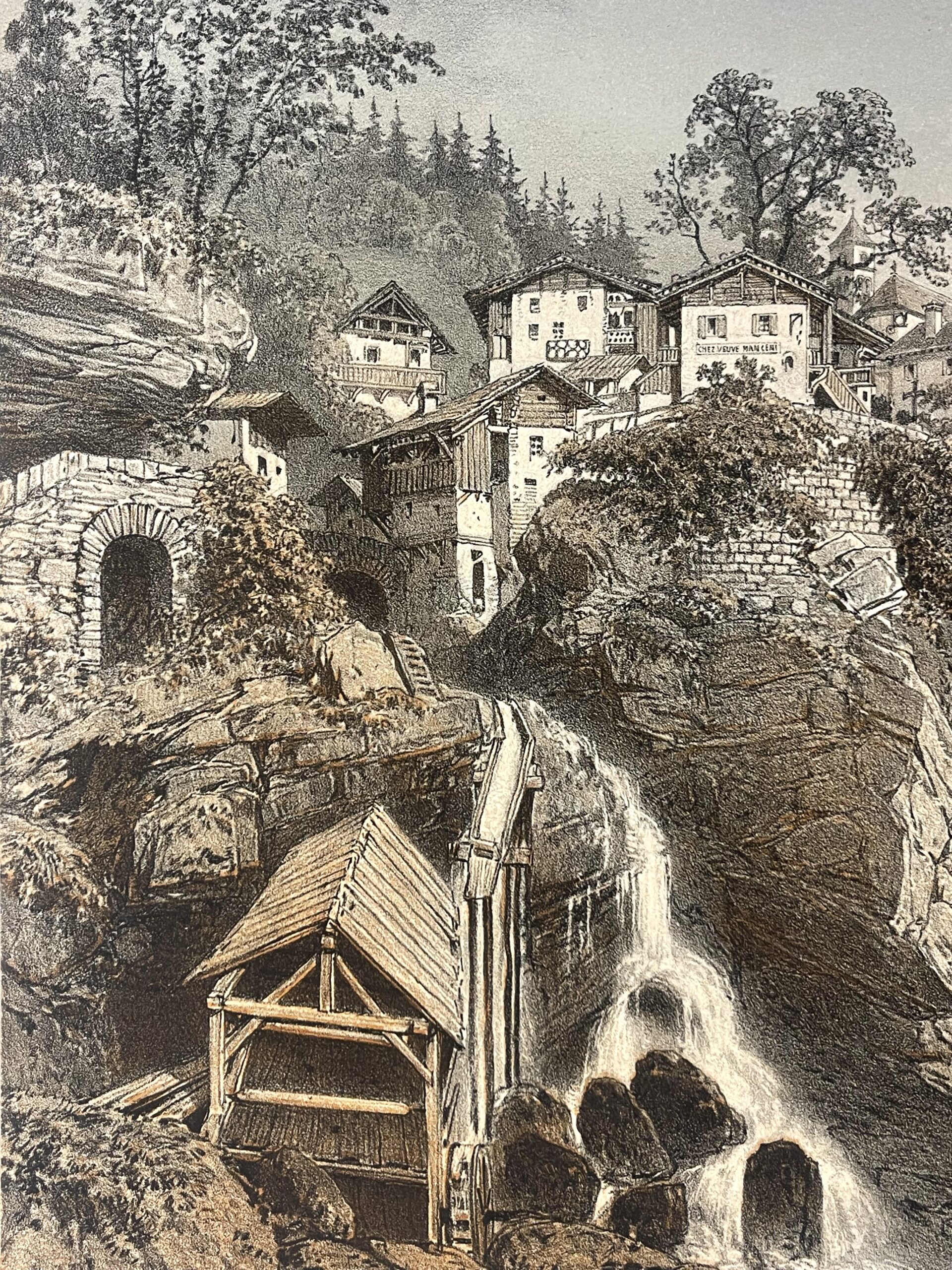 VILLAGE D’HERY près Ugines Savoie lithographie 1864 France Alpes – Image 2