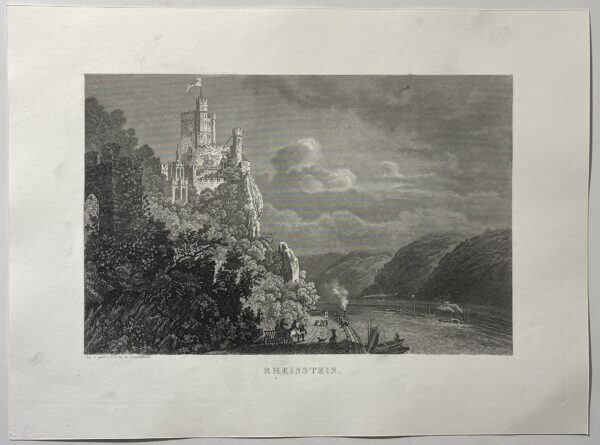 Allemagne Rheinstein Château sur le Rhin Rhénanie-Palatinat gravure 1880