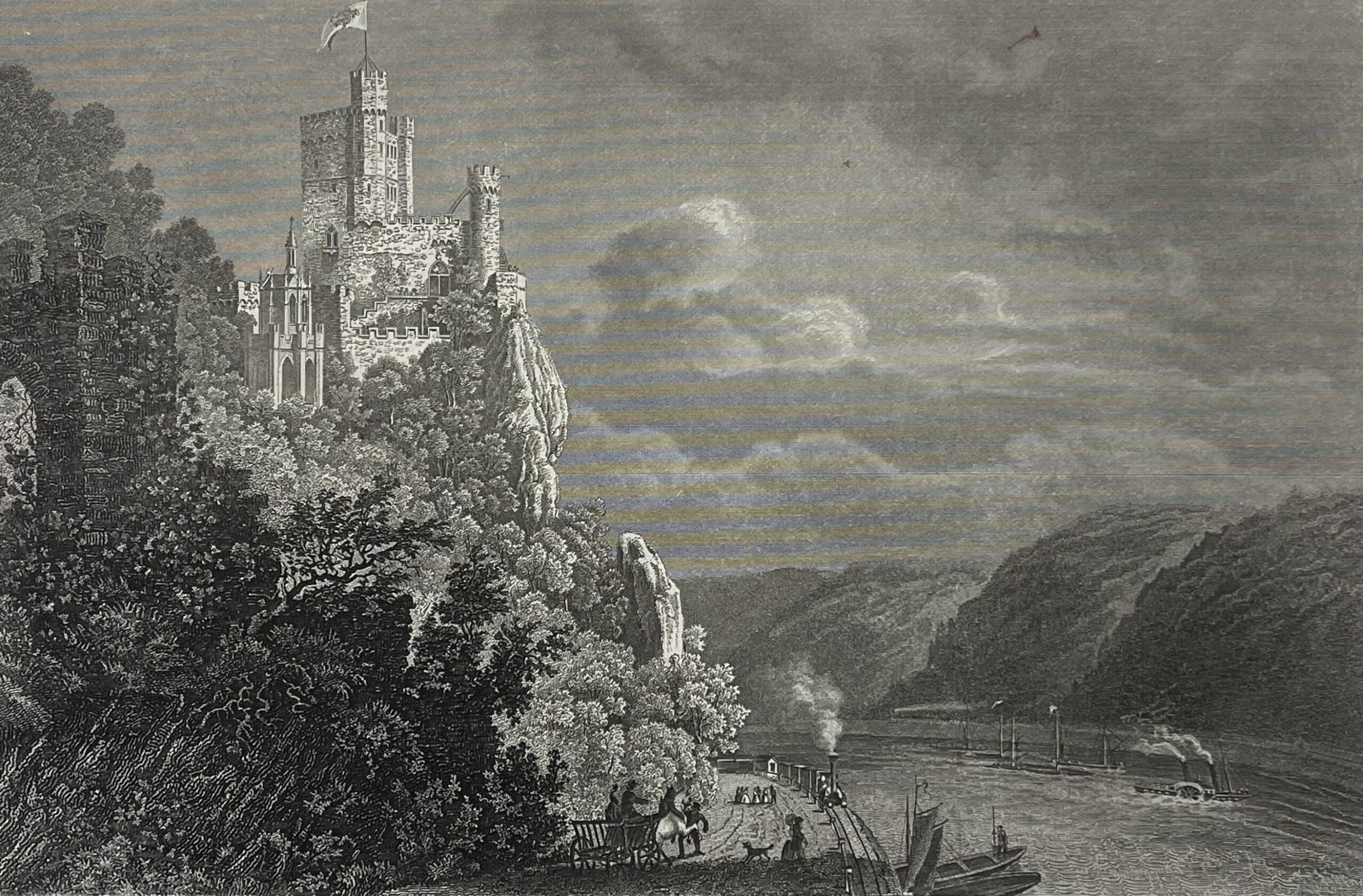 Allemagne Rheinstein Château sur le Rhin Rhénanie-Palatinat gravure 1880 – Image 6