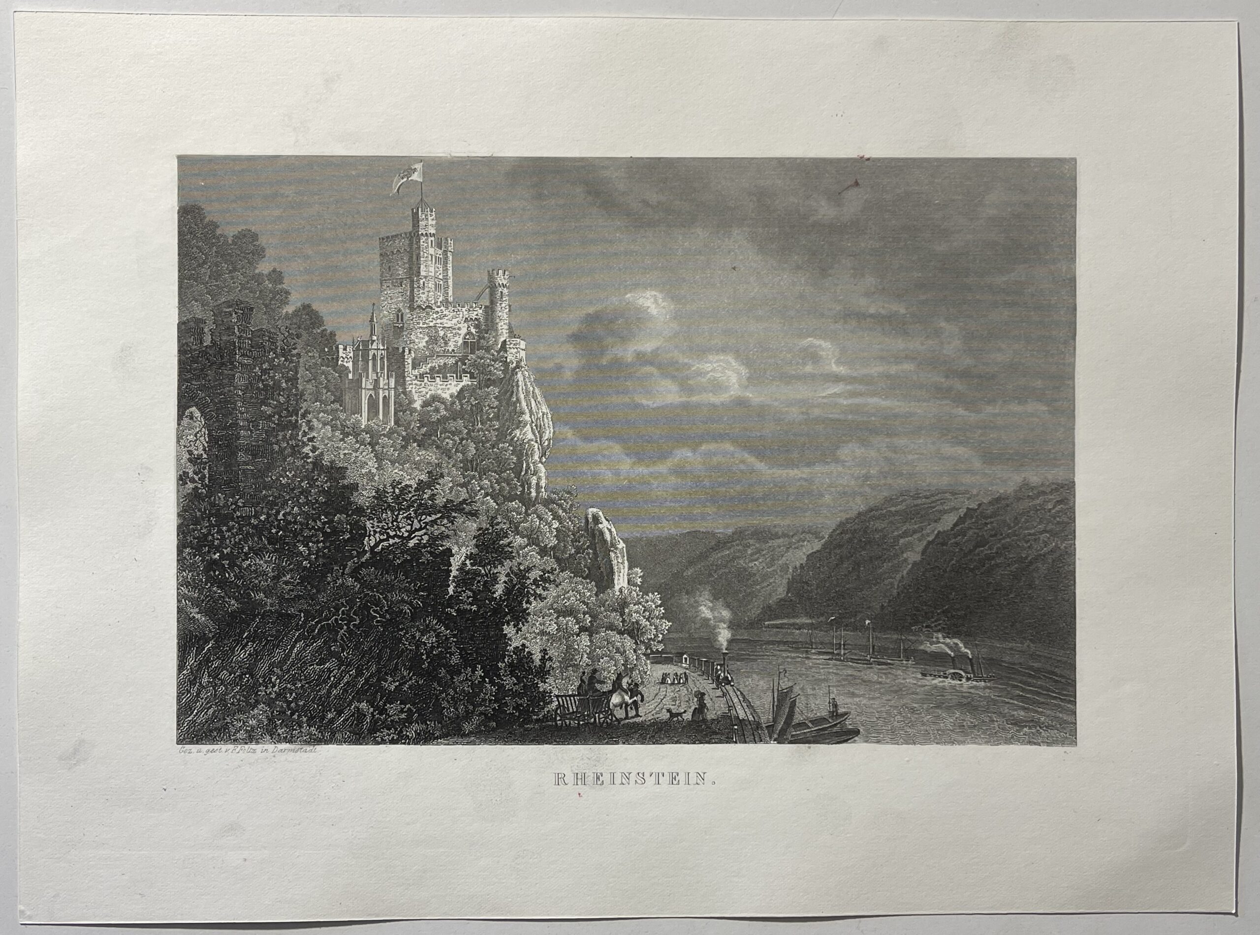 Allemagne Rheinstein Château sur le Rhin Rhénanie-Palatinat gravure 1880