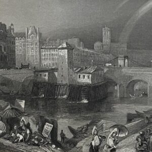 Paris Hôtel de Ville de Paris et pont d’ Arcole France graveur T. Jeavons C 1833