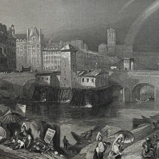 Paris Hôtel de Ville de Paris et pont d’ Arcole France graveur T. Jeavons C 1833