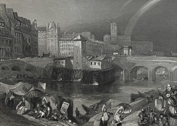 Paris Hôtel de Ville de Paris et pont d’ Arcole France graveur T. Jeavons C 1833