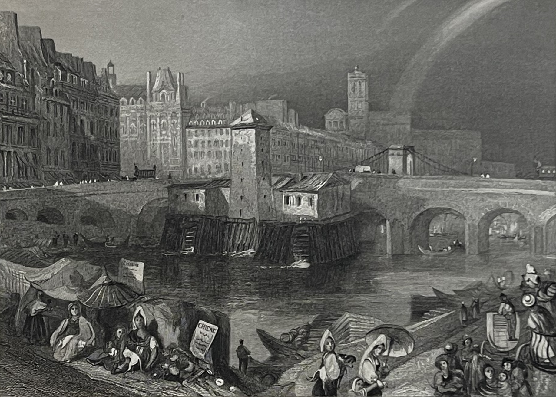 Paris Hôtel de Ville de Paris et pont d’ Arcole France graveur T. Jeavons C 1833