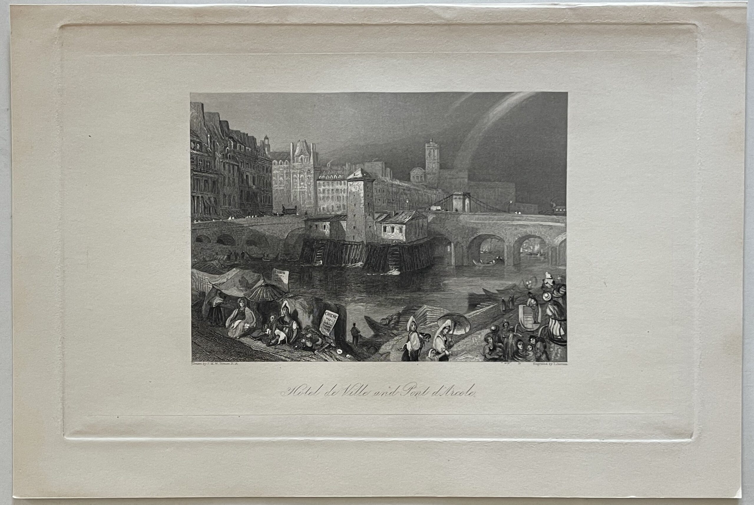 Paris Hôtel de Ville de Paris et pont d’ Arcole France graveur T. Jeavons C 1833 – Image 2