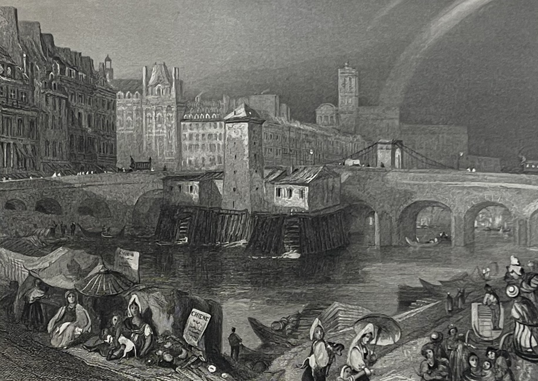 Paris Hôtel de Ville de Paris et pont d’ Arcole France graveur T. Jeavons C 1833 – Image 3