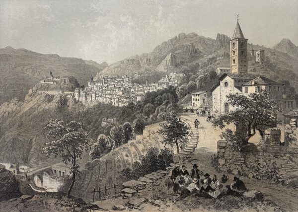 SAORGE Vallée de la Roya Alpes-Maritimes Lithographie Benoist 1864