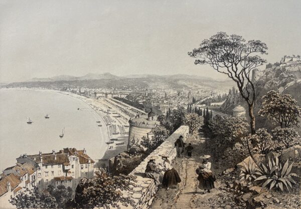 Nice depuis l'ancien château vers 1860 lithographie de 1864 d'après Benoit
