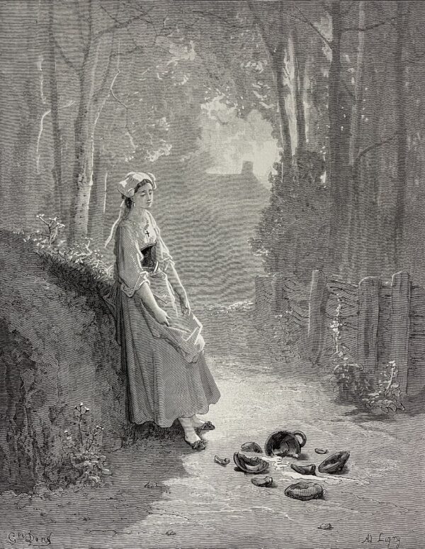 La laitière et le pot de lait Gustave Doré Xylographie Fable de la Fontaine 1868
