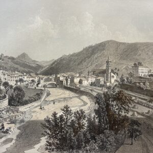L’Escarène Alpes-Maritimes depuis le Grand Pont lthographie originale de 1864