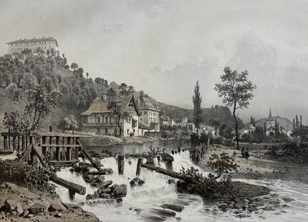 La Rochette France Antique Lithograph 1864 Benoist Savoy River View Savoie