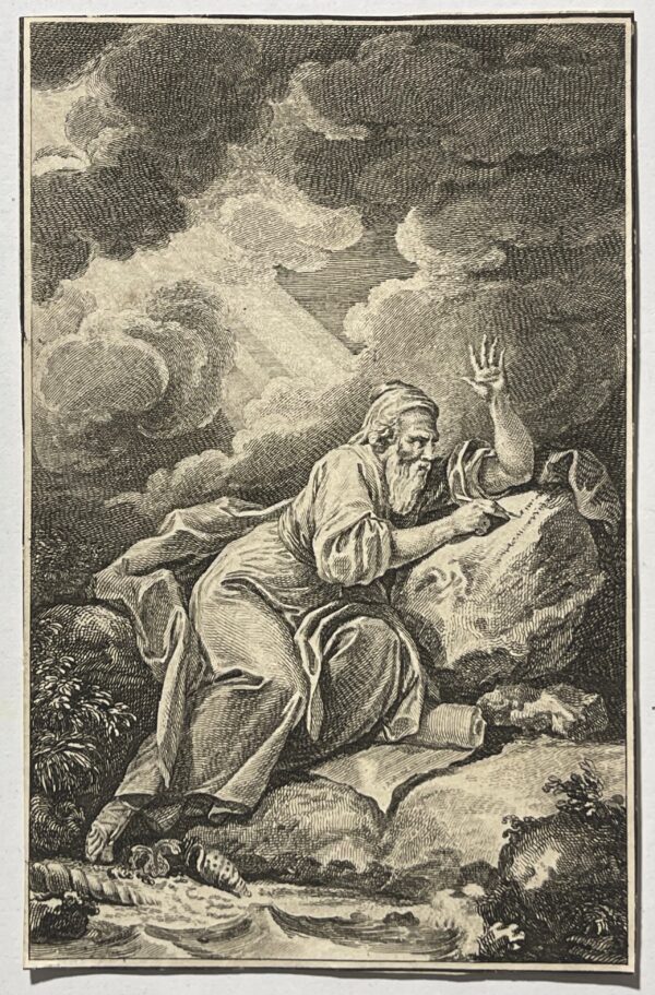 Moïse recevant les Tables de la Loi Mont sur le mont Sinaï gravure XVIIIe