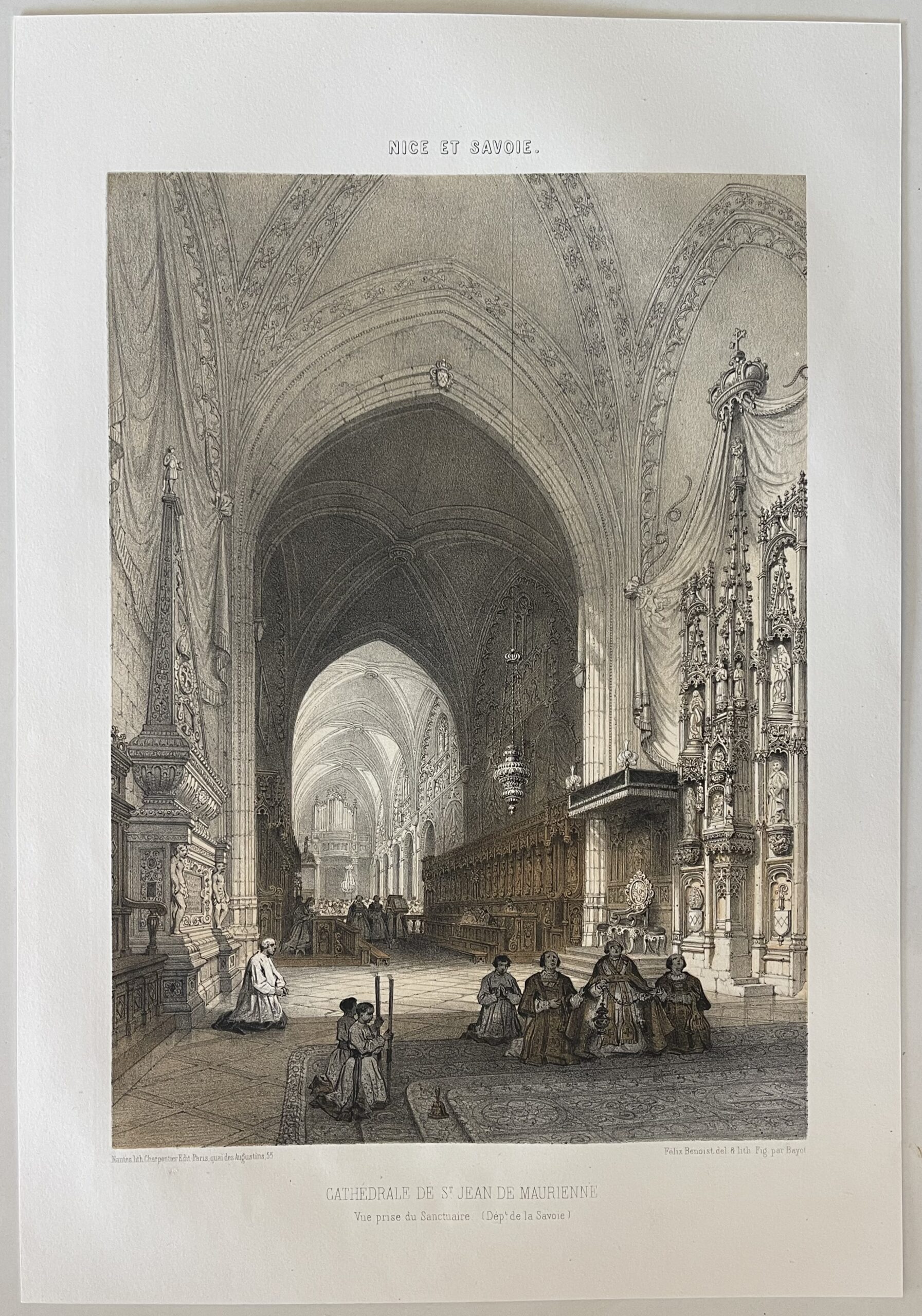 St Jean de Maurienne Cathedral Antique Lithograph 1864 Benoist France Savoie – Image 2