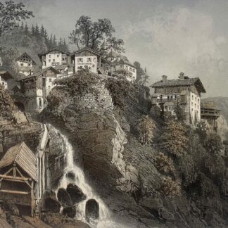 VILLAGE D’HERY près Ugines Savoie lithographie 1864 France Alpes