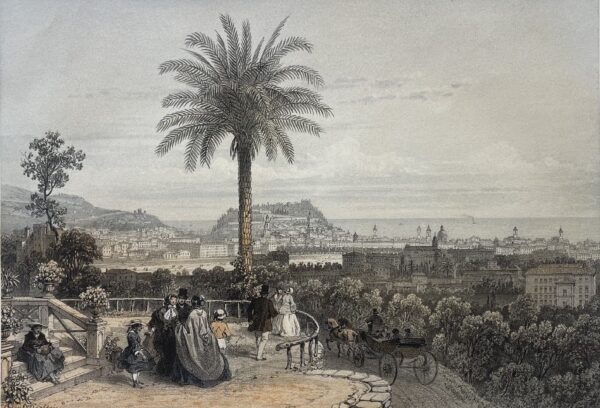 Nice Monaco vue de la Villa Venanson French Riviera Landscape Lithograph 1864