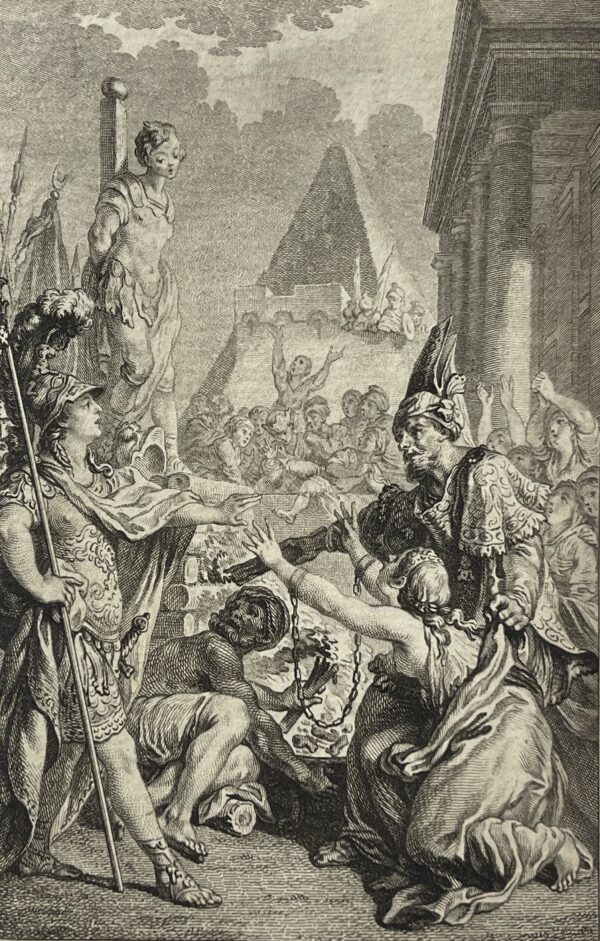 Olinde et Sophronie Jérusalem délivrée du Tasse gravure XVIIIe