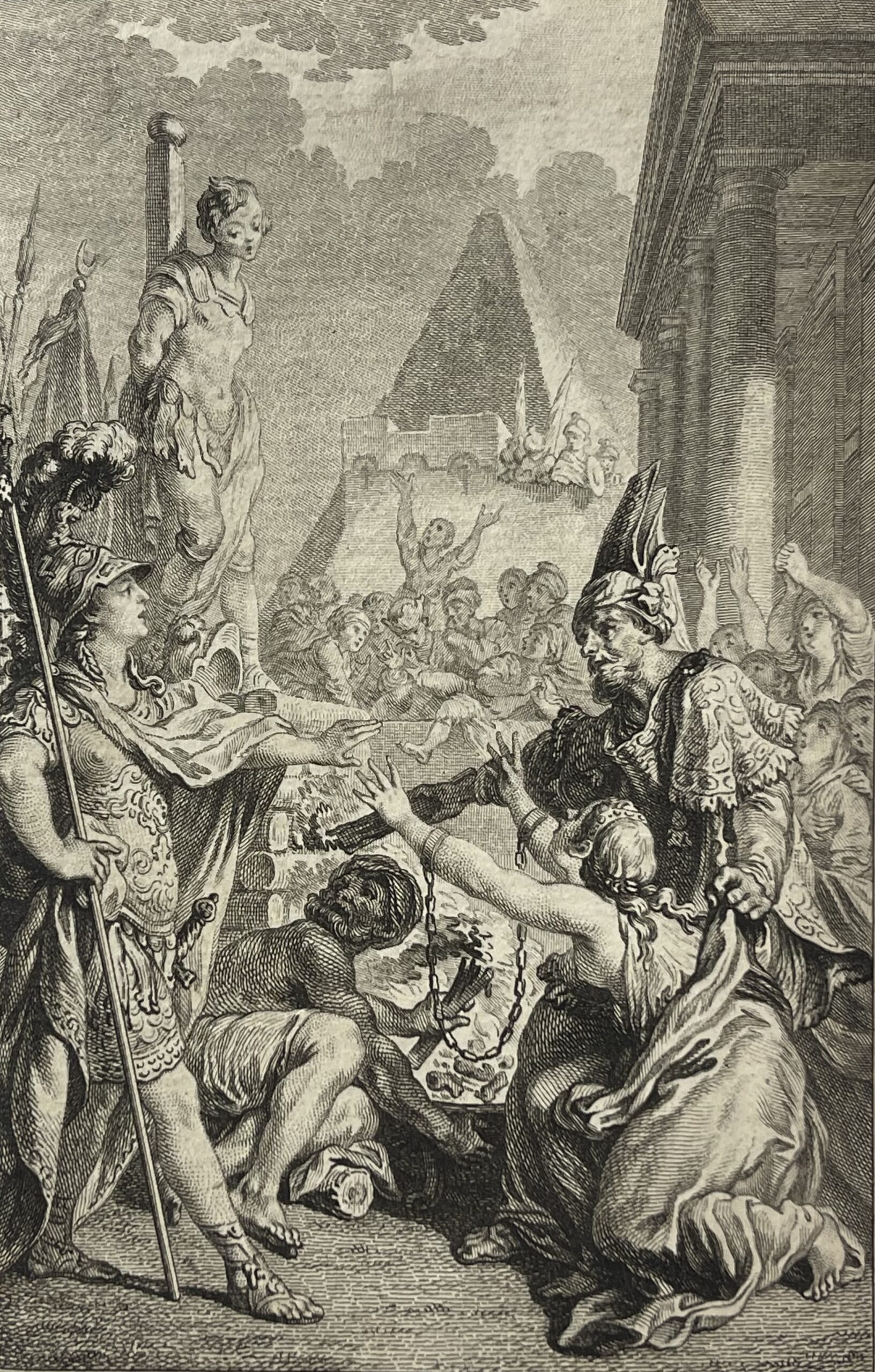 Olinde et Sophronie Jérusalem délivrée du Tasse gravure XVIIIe