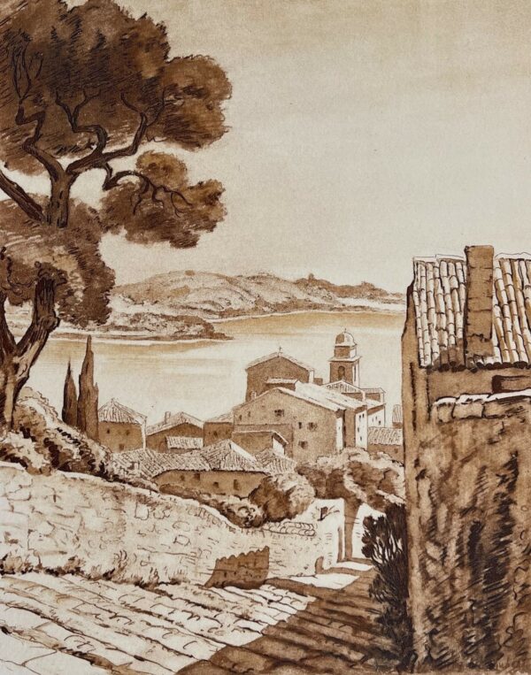 Villefranche-sur-Mer French Riviera Antique Print c.1940 Sepia Coastal Village Provence France