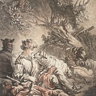 Jean-Baptiste Huet Shepherd and Sheep Demarteau 19th Century Antique Print