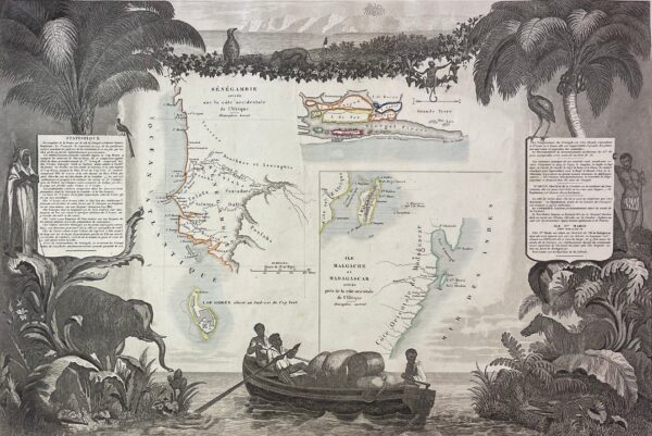 Carte Colonies Françaises en Afrique 1850 Sénégambie Madagascar Gorée