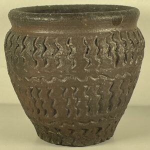 Sculptural Stoneware Vessel Incised Tribal Pattern Primitive Aesthetic XXth