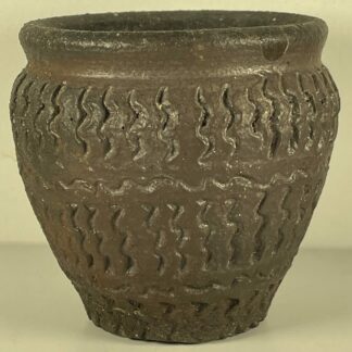 Sculptural Stoneware Vessel Incised Tribal Pattern Primitive Aesthetic XXth