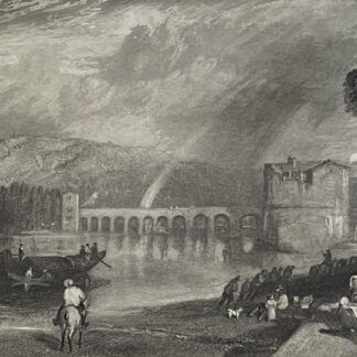 MW Turner Bridge of Melun Engraving 1833 Cousins Antique French Landscape Print