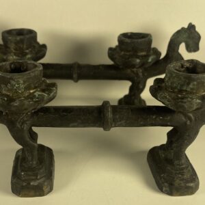 Chine paire de Bougeoirs Bronze Chevaux Stylisés Archaïsant Autel Asiatique XIXe