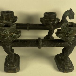 Pair Chinese Bronze Horse Candlesticks Archaistic Ritual Altar Style Qing 19th