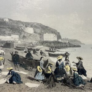 Nice Savoie Femmes et Pêcheurs Plage des Ponchettes Lithographie 1864