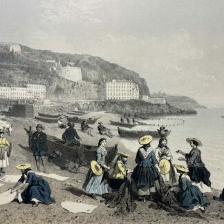 Nice Savoie Femmes et Pêcheurs Plage des Ponchettes Lithographie 1864