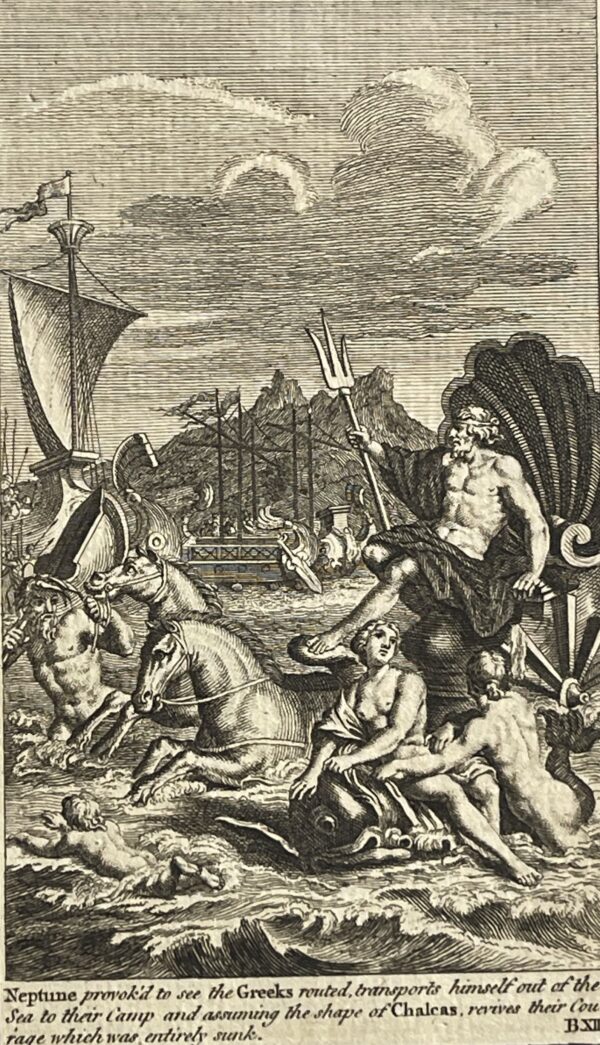 Trojan War Neptune Aids Greek Guerre de Troie Engraving c 1711 Fourdinier Picart