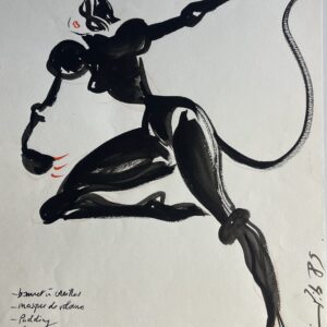 Femme chat Nicole Pibeaut Mode Paris dessin à l'encre 1985 France