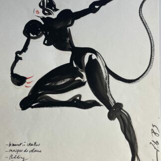 Femme chat Nicole Pibeaut Mode Paris dessin à l'encre 1985 France