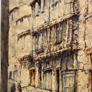 Foix Ariège rue Saint-Vincent aquarelle ancienne signée XIXe French watercolor