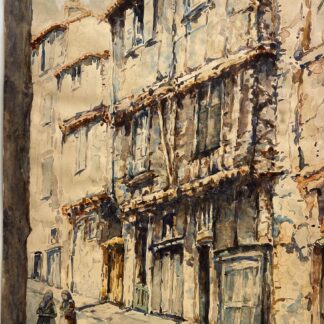 Foix Ariège rue Saint-Vincent aquarelle ancienne signée XIXe French watercolor